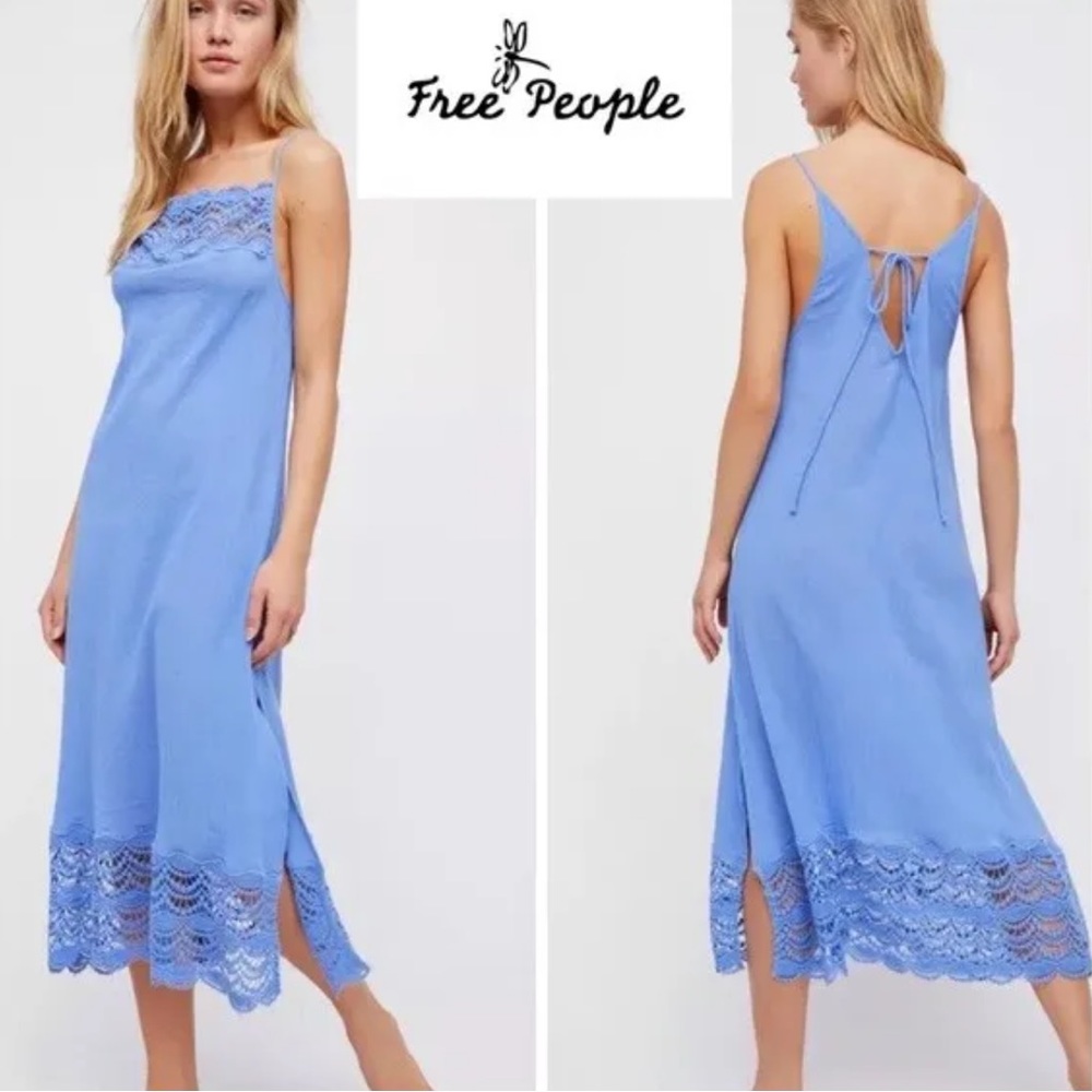 NWT Free People Intimately Abbie Crinkle Cotton Crochet Slip Maxi Dress
